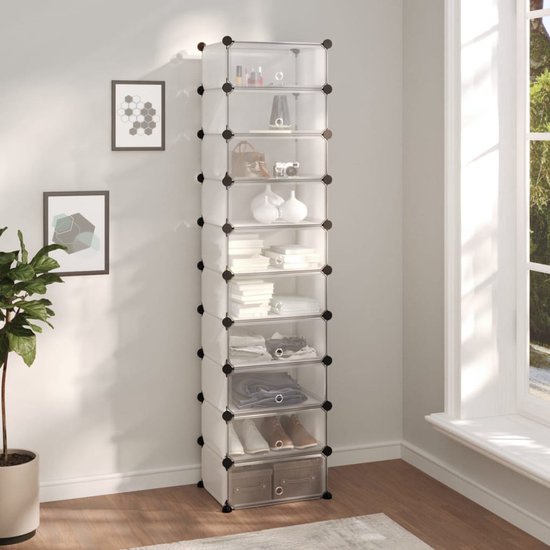 The Living Store Solution de rangement pour étagère à chaussures - 44x32x174 cm - PP et acier - transparent