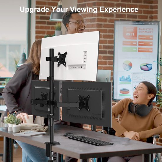 PUTORSEN Monitorhouder, 3 monitoren voor 17-32 inch beeldscherm, monitorhouder, 3 monitoren, in hoogte verstelbaar, met 9 kg per arm, 67 cm stang, zwenkbaar, kantelbaar, VESA 75/100 mm