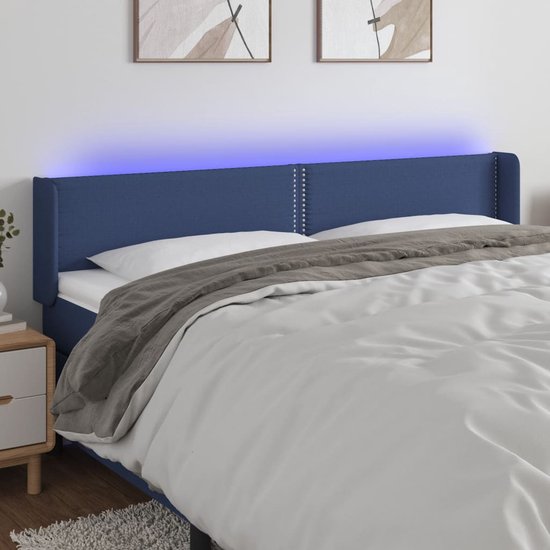 Tête de lit The Living Store - LED - Ajustable - Support confortable - Durable - Blauw - 203x16x78/88 cm - IP65