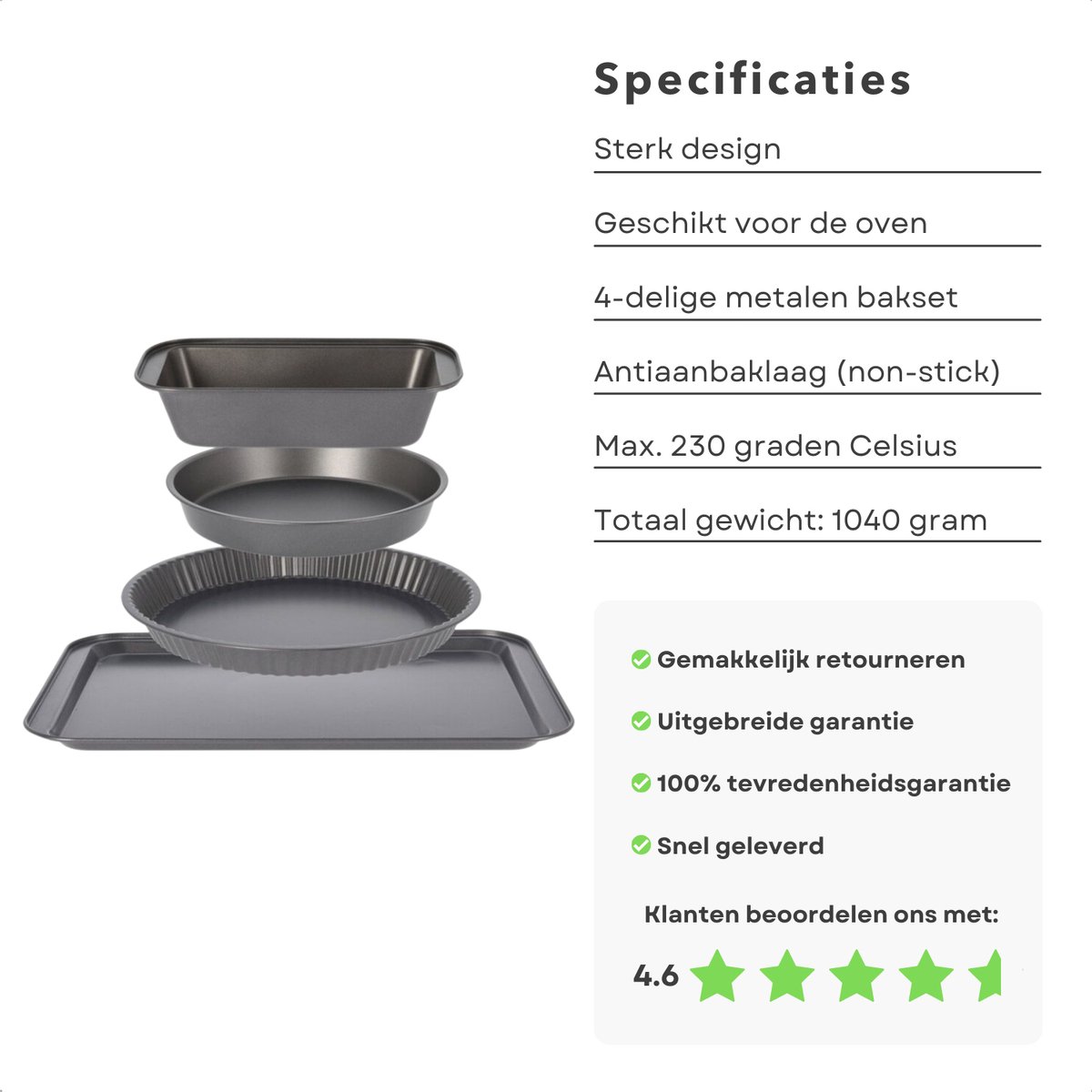 Bakvormen Set - Bakplaat - Rechthoekige Bakvorm - Ronde Bakvorm - Bakplaat - Anti-Aanbak Coating - Taartvorm - 4 Stuks - Inclusief EBOOK – foto 5