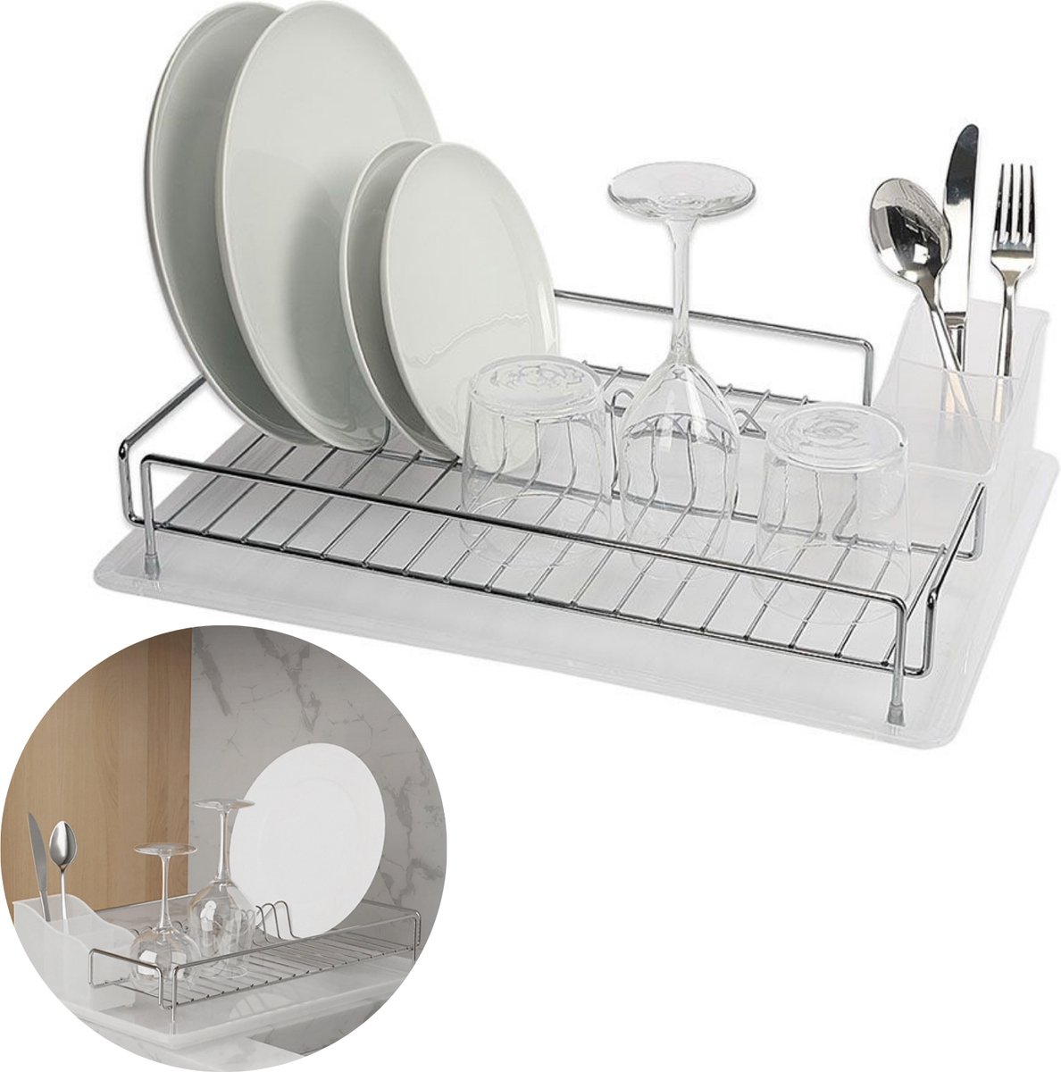 Goedkoopste Afdruiprek met Lekbak - Inclusief Bestekbak - Afwas - Afdruip Rek - 48x32.5x11cm