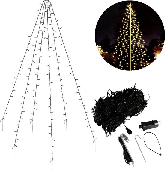 Cheqo® Vlaggenmast Verlichting - Lichtketting Vlaggenmast - Kerstverlichting - Kerstboom Verlichting - 400 LED's - 8 Meter - Met Haringen