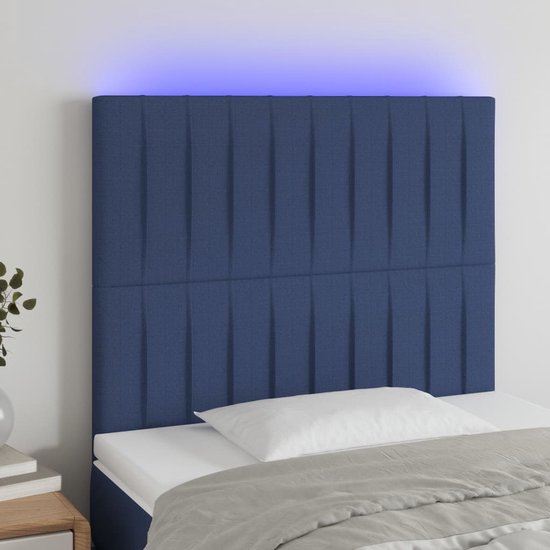 The Living Store Hoofdeind Blauw - LED Verstelbaar - 90x5x118/128 cm - Stof Polyester - IP65 - Inclusief LED-strip