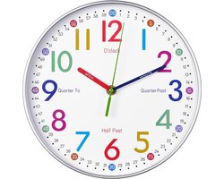 foto van YONO Wandklok voor Kinderen - Kinderklok - Leerklok met Kleuren - Klok Leren Kijken - Oefenklok - 30 cm
