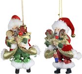 Viv! Décoration de Noël - Père Noël avec speelgoed - lot de 2 - rouge vert - 13,5cm