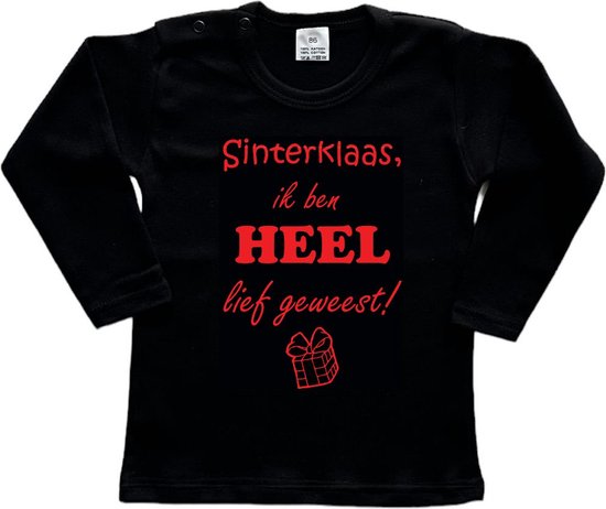 Sinterklaas | T-shirt Lange Mouw | Sinterklaas, ik ben heel lief geweest! | Grappig | Cadeau | Kado | Zwart/rood | Maat 86