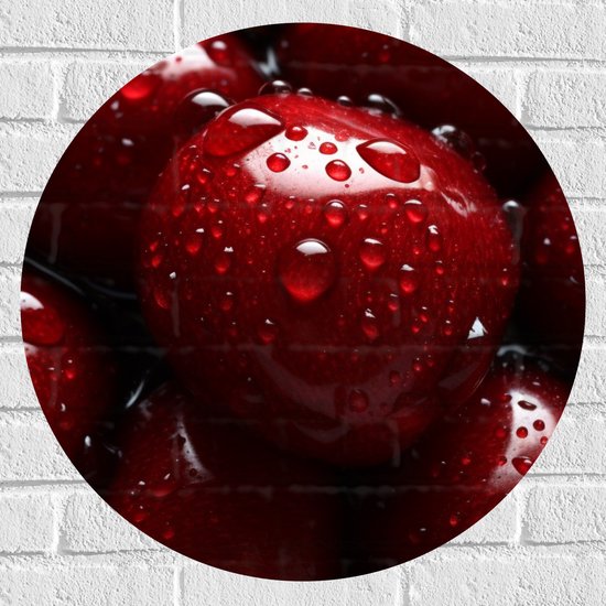 Muursticker Cirkel - Ondergedruppelde Rode Kersen - 60x60 cm Foto op Muursticker