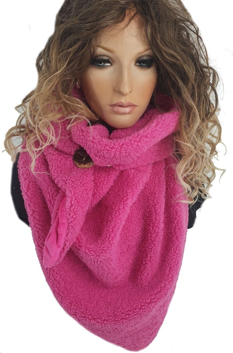 Dikke sjaal wintersjaal van teddy stof driehoeksjaal kleur pink