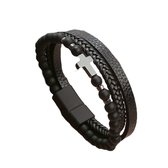 Sorprese armband - Luxury - kruis - armband heren - leer - zwart - zwarte sluiting - cadeau - Model I