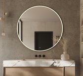 Miroir de salle de bain rond avec éclairage LED, chauffage, capteur tactile, fonction de variation et cadre noir mat 120x120 cm