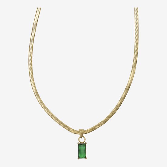 Essenza Small Green Stone Necklace Gold