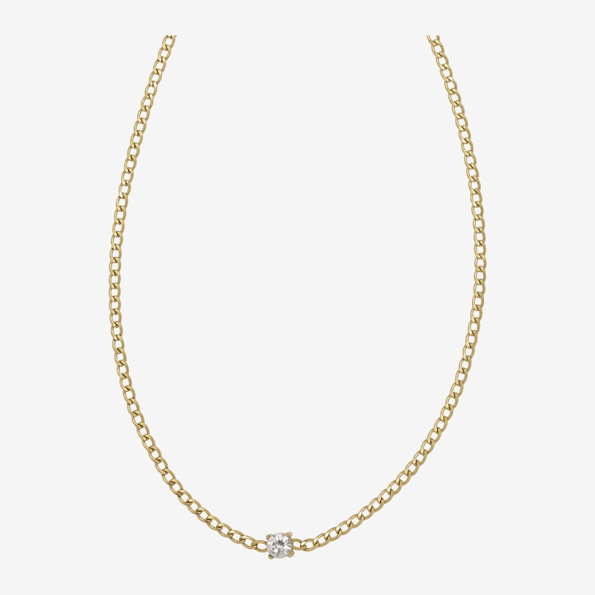 Essenza Single White Stone Necklace Gold