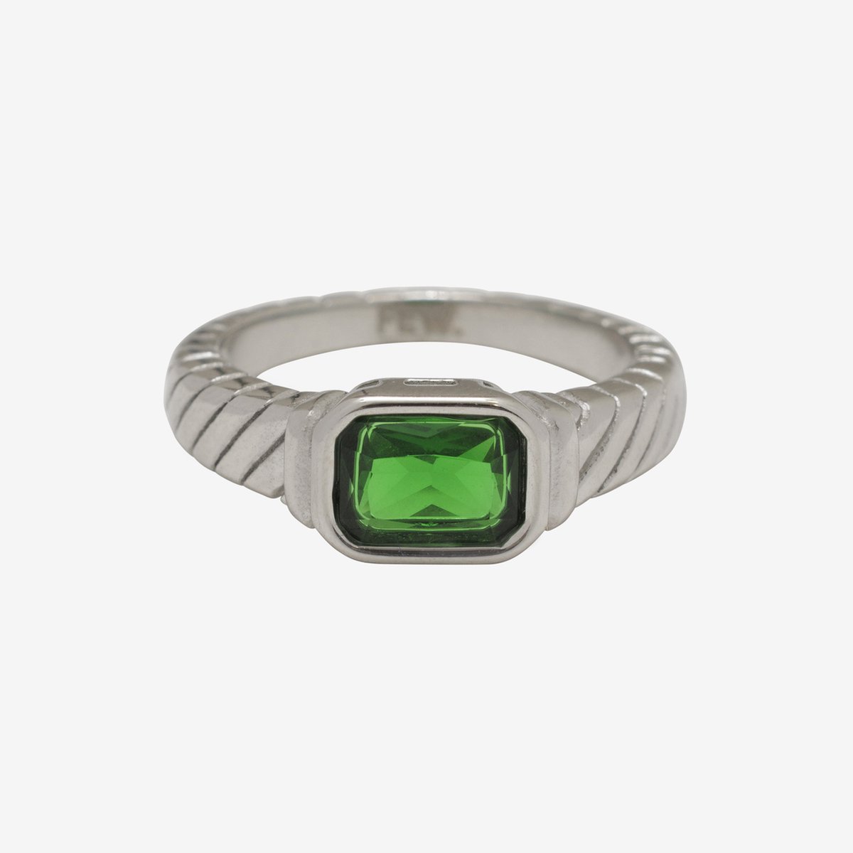 Essenza Green Stone Ring Silver Size 7