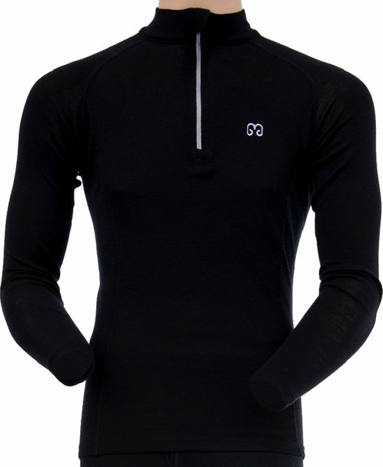 Merino heren thermoshirt met rits en lange mouwen (100% merinowol)