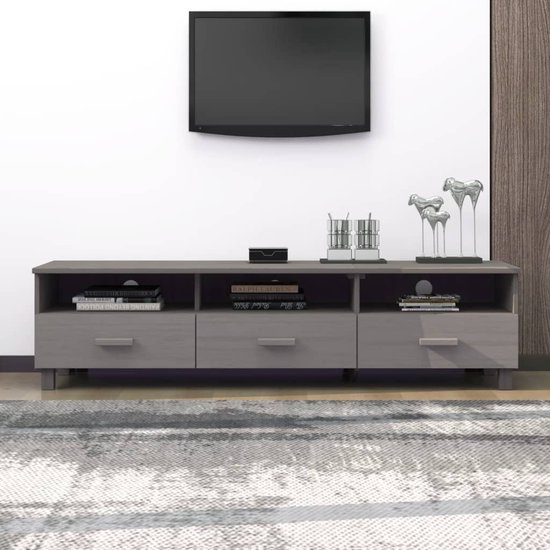 The Living Store HAMAR TV-meubel - lichtgrijs massief grenenhout - 158 x 40 x 40 cm - 3 lades 3 vakken