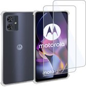 Geschikt voor Motorola Moto G54 Hoesje + 2x Screenprotector – Gehard Glas Cover + Shock Proof Case – Transparant
