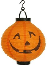 Pompoen lampion met LED verlichting - Lantaarn - Lampionnen - Halloween decoratie - Versiering - Papier - Oranje/zwart