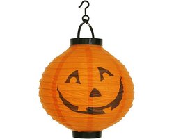 Pompoen lampion met LED verlichting - Lantaarn - Lampionnen - Halloween decoratie - Versiering - Papier - Oranje/zwart