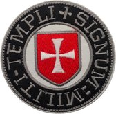 Patch - Tempeliers Signum Militi - geborduurde applicatie - embleem voor op jas - klittenband - haak en lus - 8 x 8 cm