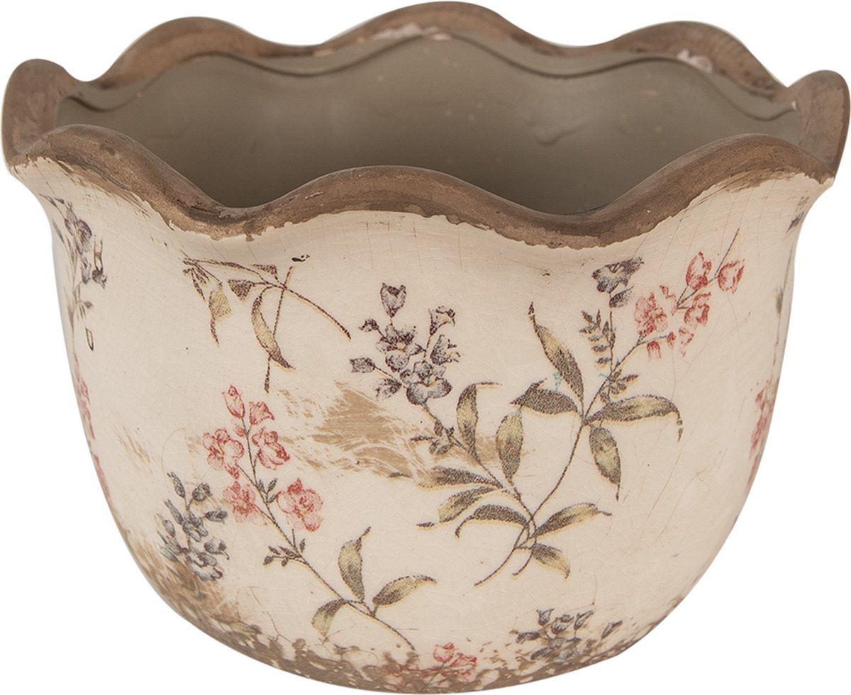 Clayre & Eef Bloempot Ø 17x11 cm Beige Roze Keramiek