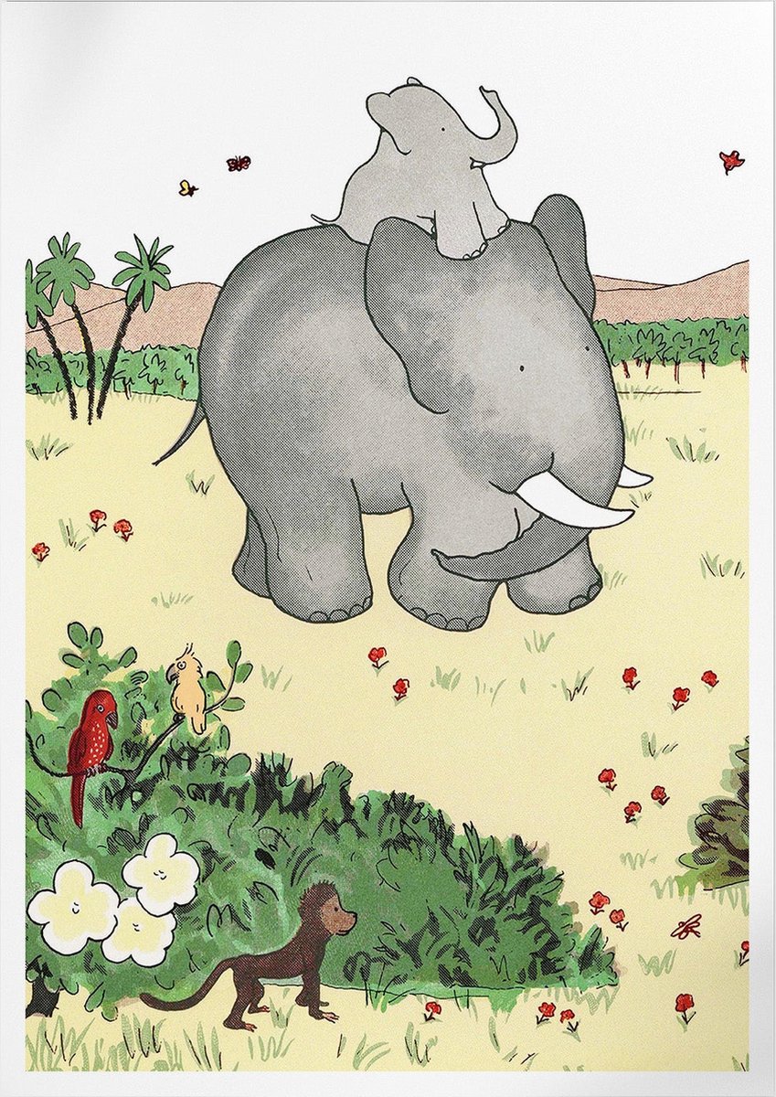 Pepperwall Babar Et Maman (Babar de Olifant) | Poster | A3: 30 x 40 cm Multikleur