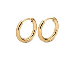 Plux Fashion Hoops Oorbellen - Goud - 12mm - Stainless Steel - Heren - Dames - Gouden Oorbellen - Hoops Earrings - HipHop Oorbellen - Sieraden Cadeau - Oorringen Goud - Duurzame Kwaliteit - Halloween - Oktoberfeest