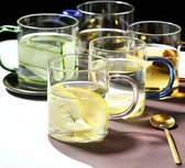 Aulica - Set de 6 verres à café/sachets de thé en verre borsilicate et anse colorée - 40cl