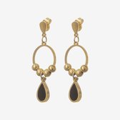 Essenza Black Water Drop Earrings Gold