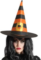Halloween heksenhoed Stripes - one size - zwart/oranje - meisjes/dames - verkleed hoeden