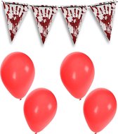 Halloween/horror thema vlaggenlijn - bloederige hand - 400 cm - incl. 10x ballonnen rood