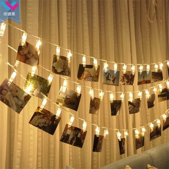 Cordon lumineux photo 5 mètres + 50 LED avec grand clip - PRISE INCLUSE -  pour photos