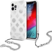 Guess Peony Back Case met Strap - Geschikt voor Apple iPhone 12/12 Pro (6.1") - Zilver