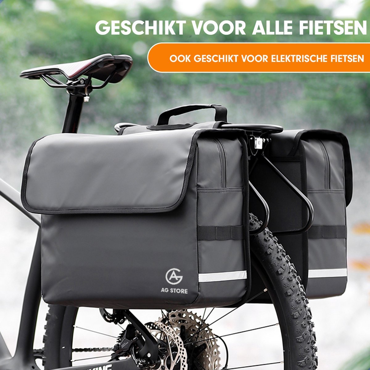 AG Fietstas -dubbele fietstas - fietstassen - electrische fietsen - Zwart - dubbel - waterdicht - 36 Liter -volwassenen - elektrische fiets - Reflectoren - 100% polyster
