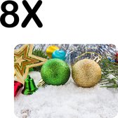 BWK Stevige Placemat - Kerstballen in de Sneew - Kerstsfeer - Set van 8 Placemats - 40x30 cm - 1 mm dik Polystyreen - Afneembaar