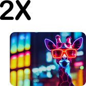 BWK Luxe Placemat - Giraf met Zonnebril in Neon Kleuren - Set van 2 Placemats - 40x30 cm - 2 mm dik Vinyl - Anti Slip - Afneembaar