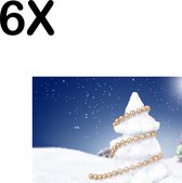 BWK Textiele Placemat - Kerst Boom in de Nacht - Set van 6 Placemats - 35x25 cm - Polyester Stof - Afneembaar