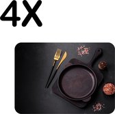 BWK Luxe Placemat - Compositie van Lege Pan en Bestek - Set van 4 Placemats - 40x30 cm - 2 mm dik Vinyl - Anti Slip - Afneembaar