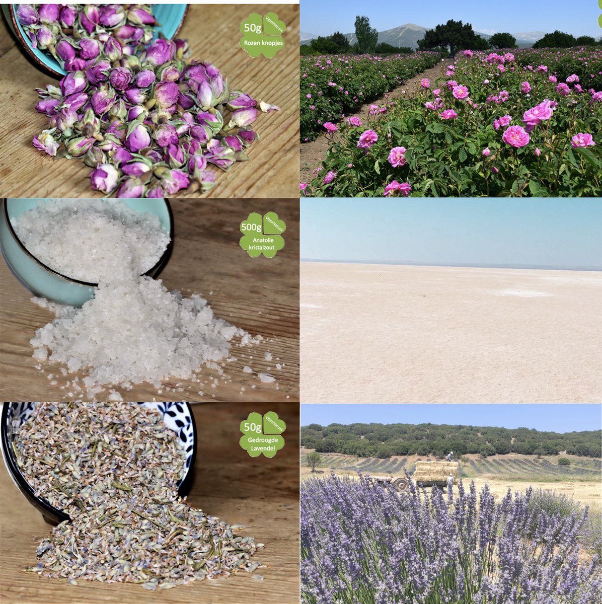 Maak je eigen badzout | Mineralen badzout 500g | Reinigende Rozen knopjes 50g | Ontspannende Lavendel 50g | Met een makkelijk recept | Vitex Natura