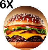 BWK Stevige Ronde Placemat - Hamburger met Vuur op de Achtergrond - Set van 6 Placemats - 50x50 cm - 1 mm dik Polystyreen - Afneembaar