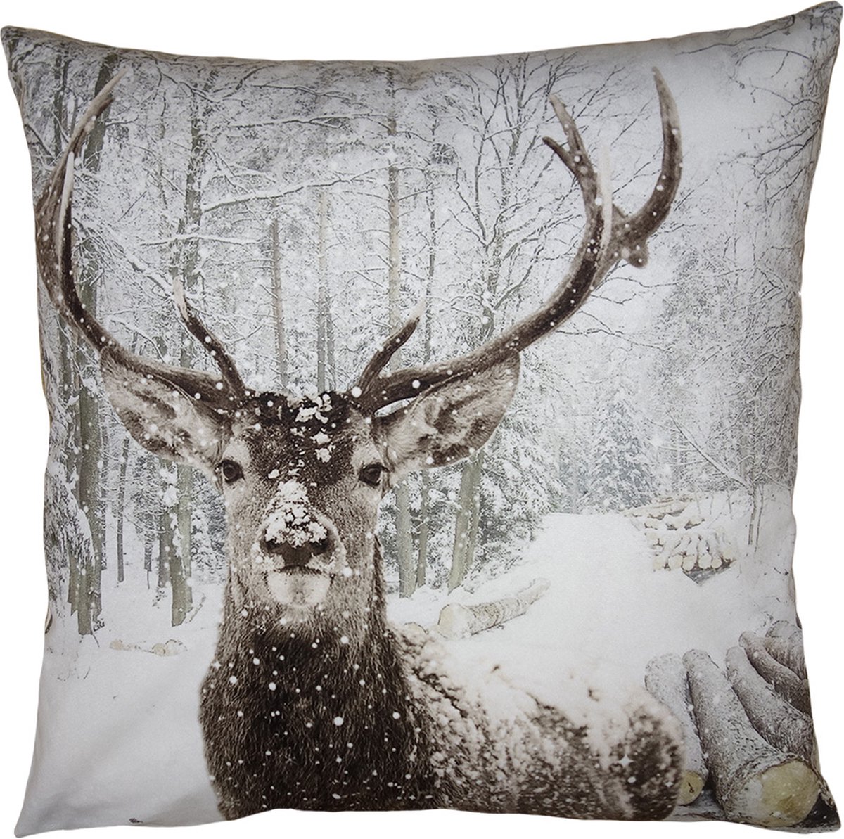 Clayre & Eef Kussenhoes 45x45 cm Bruin Wit Polyester Hert