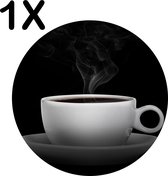 BWK Flexibele Ronde Placemat - Kopje Koffie met Zwarte Achtergrond - Set van 1 Placemats - 40x40 cm - PVC Doek - Afneembaar