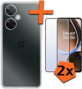 Hoesje Geschikt voor OnePlus Nord CE 3 Lite Hoesje Siliconen Cover Case Met 2x Screenprotector - Hoes Geschikt voor OnePlus Nord CE 3 Lite Hoes Back Case - Transparant