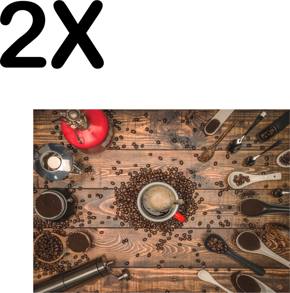 BWK Textiele Placemat - Koffie molens en Schepjes - Set van 2 Placemats - 40x30 cm - Polyester Stof - Afneembaar
