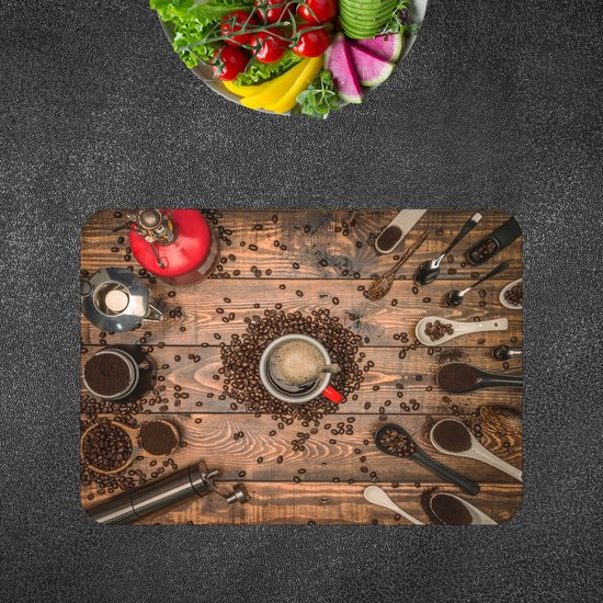 BWK Stevige Placemat - Koffie molens en Schepjes - Set van 4 Placemats - 40x30 cm - 1 mm dik Polystyreen - Afneembaar