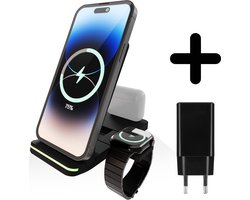 3 in 1 Foldable Wireless Charger geschikt voor Apple iPhone / Apple Watch / AirPods - Oplader draadloos - iPhone Oplader met kabel - USB A naar USB C - Opvouwbaar Docking station - Vouwbaar Oplaadstation - GSM lader Qi station met adapter