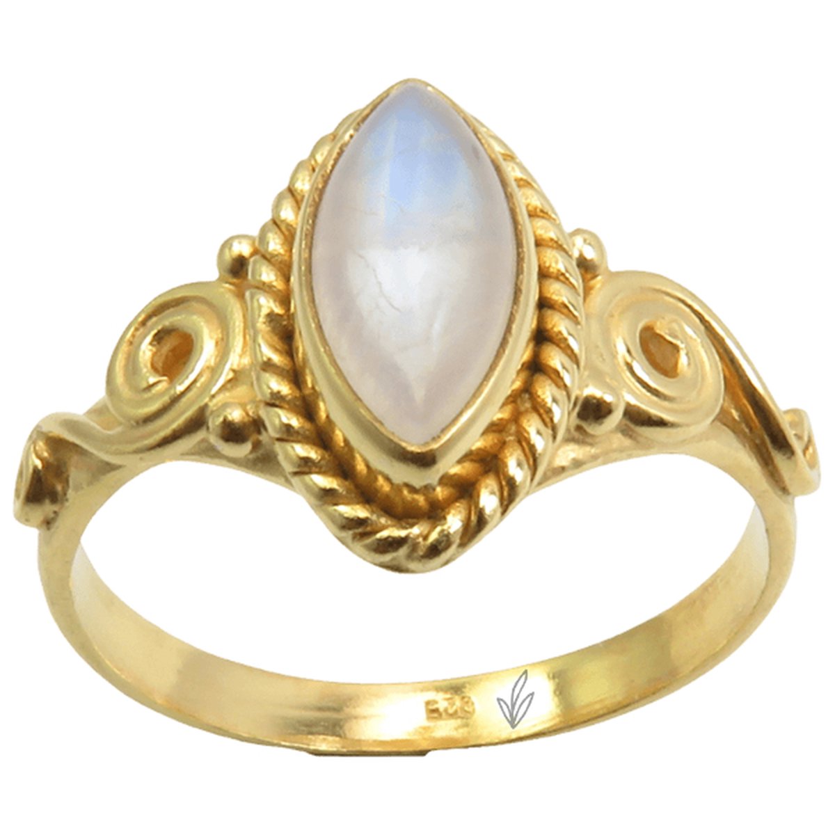 Natuursieraad - 925 sterling zilver goud verguld maansteen ring maat 17.25 - luxe edelsteen sieraad - handgemaakt