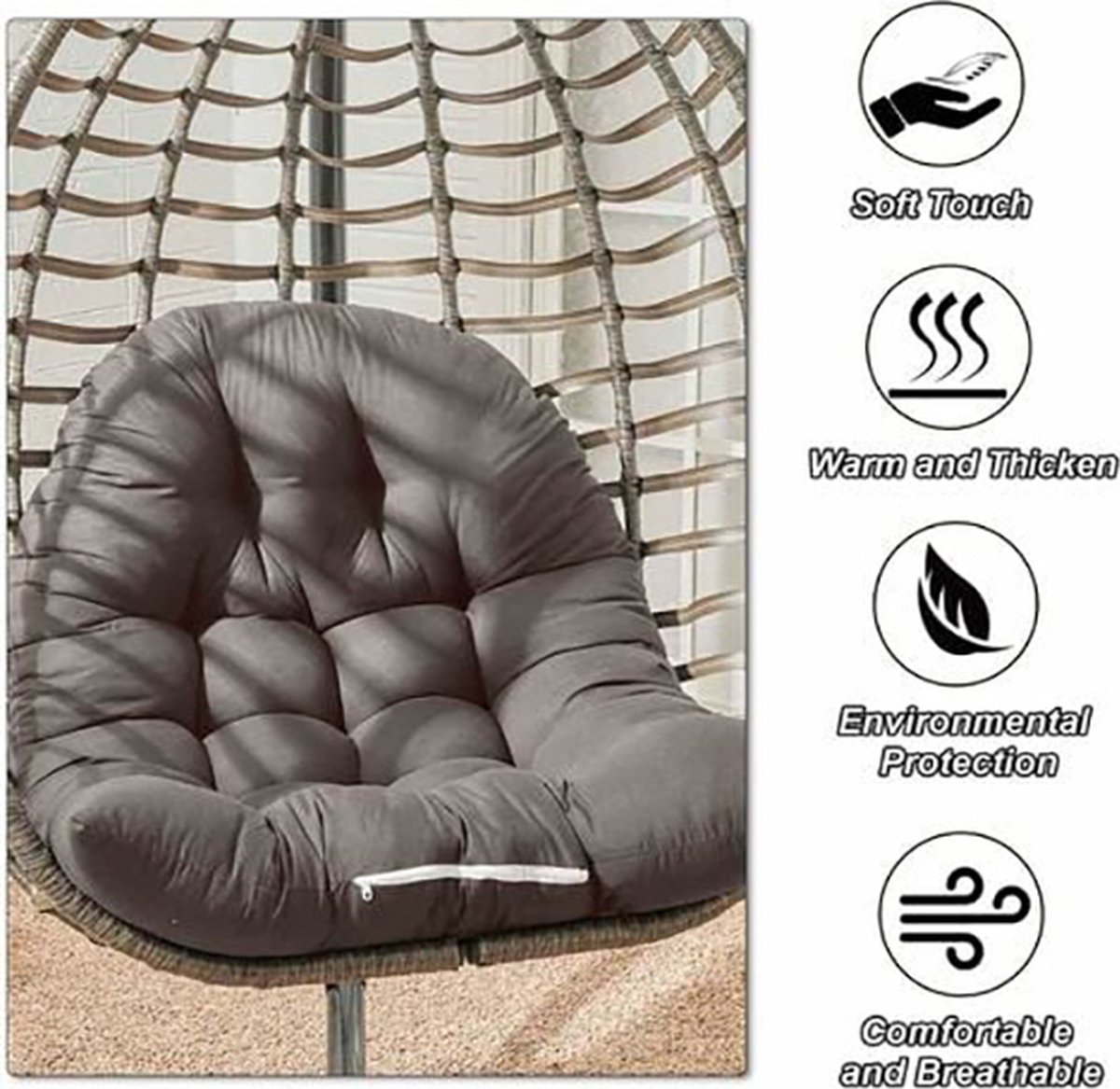 ping bu Waterdichte Rieten Rotan Kussen Opknoping Ei Stoel Pad Gezellige Dikke Nest Swing Pad Achterkussen voor Achtertuin Balkon Tuin (Zwart, Gewoon