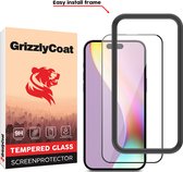 GrizzlyCoat Screenprotector geschikt voor Apple iPhone 15 Plus Glazen | GrizzlyCoat Easy Fit Screenprotector - Case Friendly + Installatie Frame - Zwart