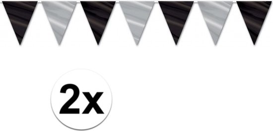 2x Ligne de drapeau noir et argent 3,6 mètres