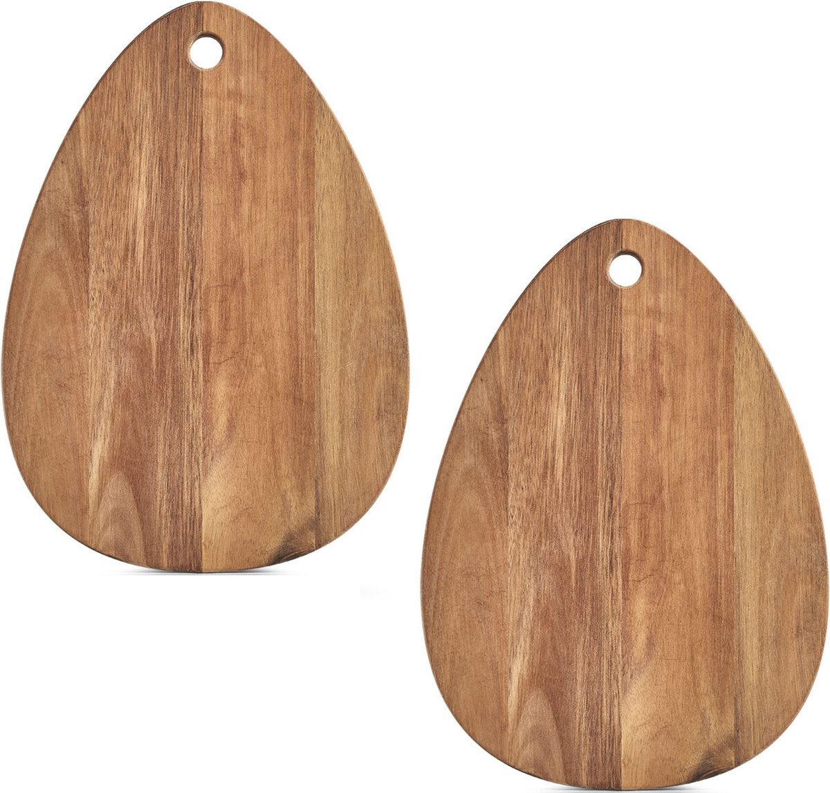 2x Druppel vormige houten snijplanken 40 cm - Zeller - Keukenbenodigdheden - Kookbenodigdheden - Snijplanken/serveerplanken - Houten serveerborden - Snijplanken van hout